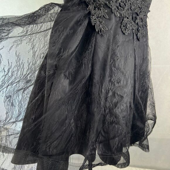 Black Vneck Embroidered Floral Tulle Fit &‎ Flare Formal Homecoming Dress Sz SM - Picture 5 of 11